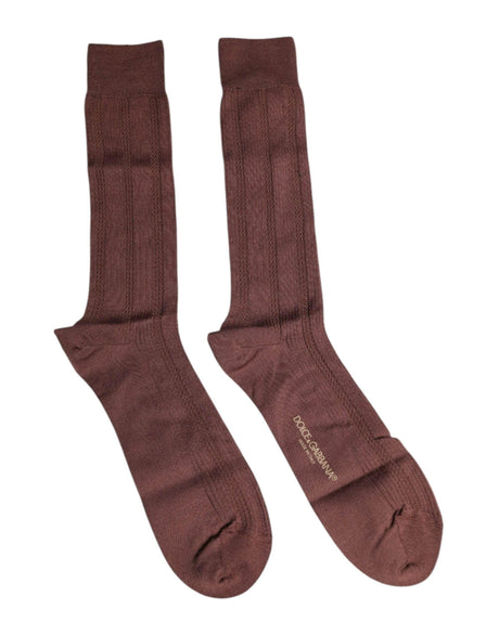 Dolce & Gabbana Brown Stretch Logo Print Mid Calf Socks - Hilstor