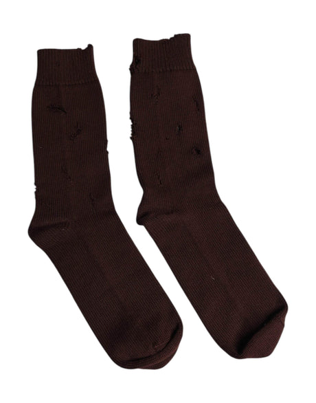 Dolce & Gabbana Brown Solid Cotton Stretch Mid Calf Socks - Hilstor