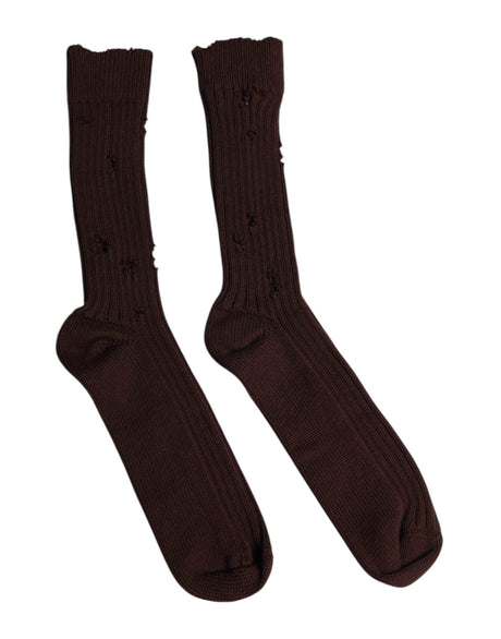 Dolce & Gabbana Brown Cotton Stretch Over The Calf Socks - Hilstor