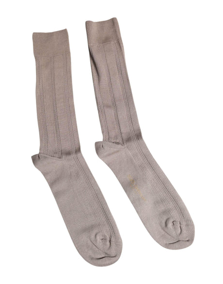 Dolce & Gabbana Brown Cotton Stretch Logo Over Calf Socks - Hilstor
