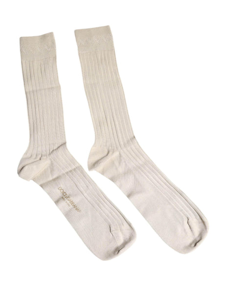 Dolce & Gabbana Beige Cotton Stretch Logo Mid Calf Socks - Hilstor
