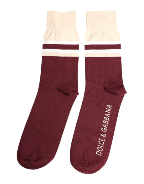 Dolce & Gabbana Burgundy Stretch Logo Print Mid Calf Socks - Hilstor