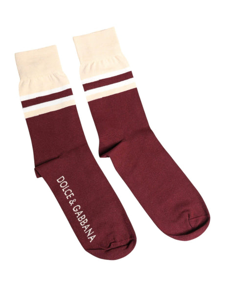Dolce & Gabbana Burgundy Stretch Logo Print Mid Calf Socks - Hilstor
