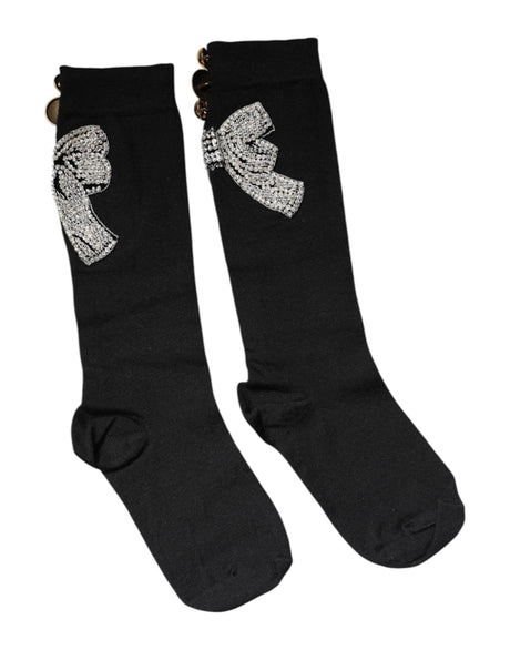 Dolce & Gabbana Black Knit Floral Crystal Embellishment Socks - Hilstor