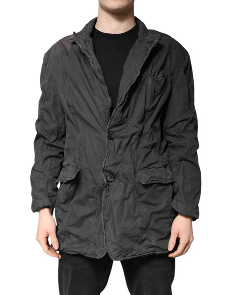 Dolce & Gabbana Black Solid Cotton Collared Coat Jacket - Hilstor