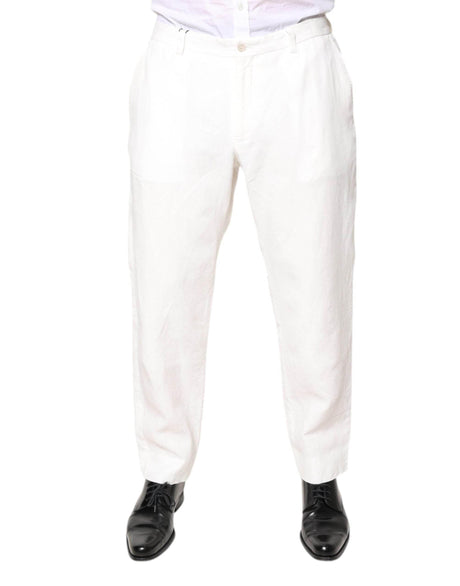 Dolce & Gabbana White Linen Mid Waist Men Dress Pants - Hilstor