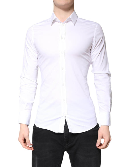 Dolce & Gabbana White Cotton GOLD Dress Formal Collared Shirt - Hilstor