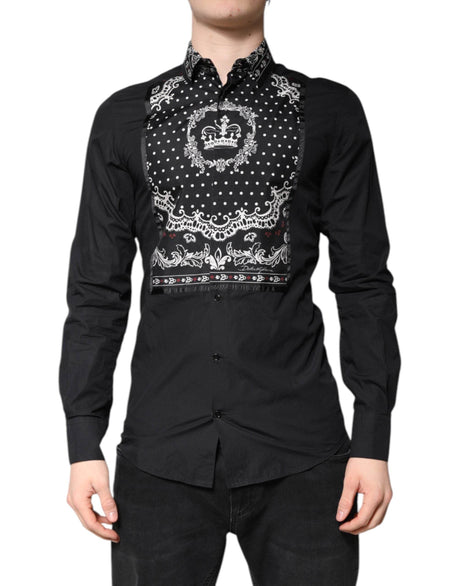 Dolce & Gabbana Black White Bandana GOLD Formal Dress Shirt - Hilstor