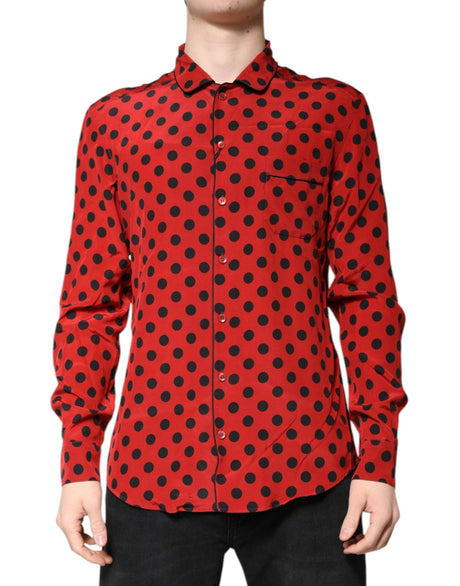 Dolce & Gabbana Red Polka Dot Silk Long Sleeve Shirt - Hilstor