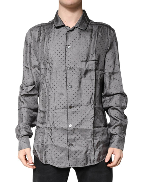 Dolce & Gabbana Gray Polka Dot Silk Long Sleeve Shirt - Hilstor