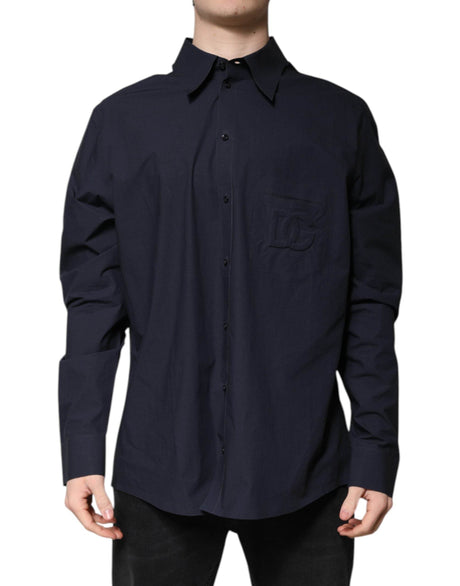 Dolce & Gabbana Dark Blue Cotton Long Sleeve Shirt - Hilstor