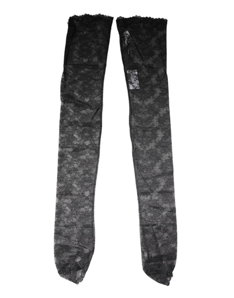 Dolce & Gabbana Black Floral Lace Cotton Stretch Stockings Socks - Hilstor