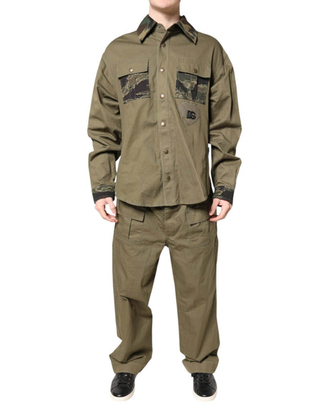 Dolce & Gabbana Brown Cotton Stretch Shirt Pants Casual Set - Hilstor