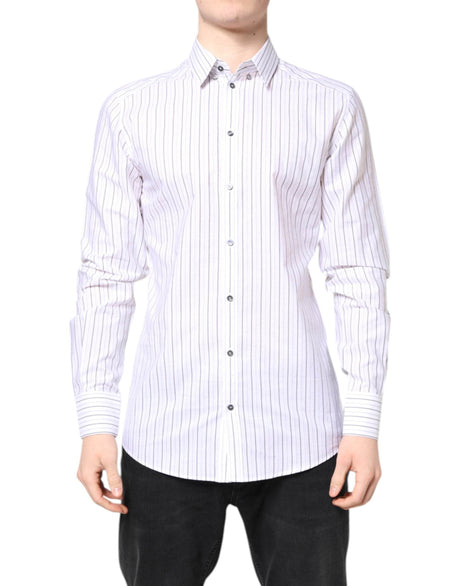 Dolce & Gabbana White Stripes Cotton GOLD Formal Dress Shirt - Hilstor