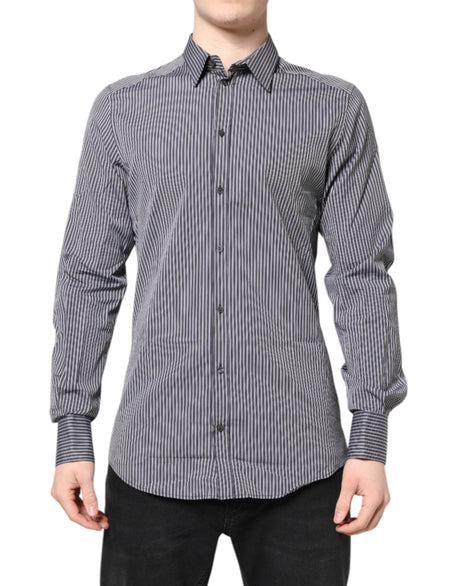 Dolce & Gabbana Black White Striped GOLD Formal Dress Shirt - Hilstor