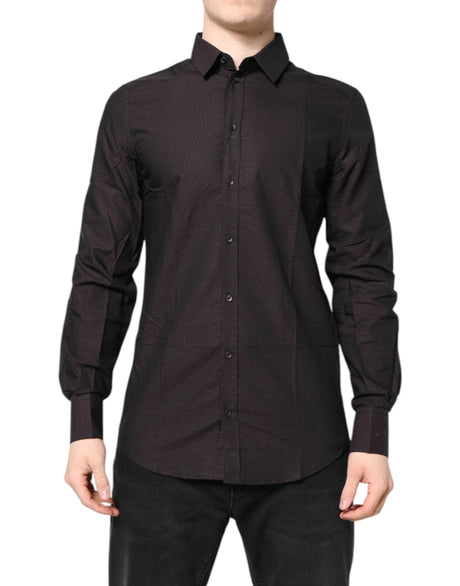 Dolce & Gabbana Maroon Jacquard Cotton GOLD Men Dress Shirt - Hilstor