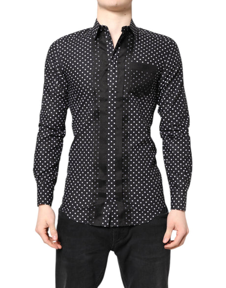 Dolce & Gabbana Black Polka Dot Long Sleeves Gold Formal Shirt - Hilstor