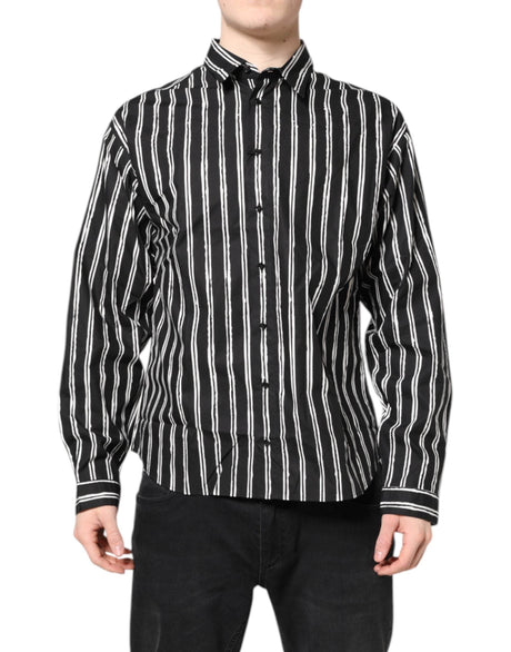 Dolce & Gabbana Black White Striped Cotton Dress Shirt - Hilstor