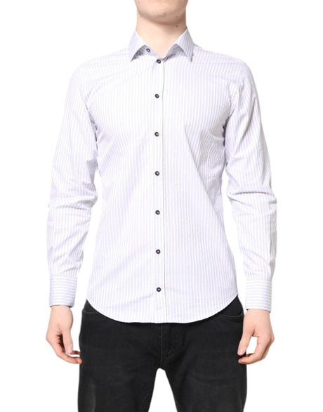 Dolce & Gabbana White Striped Cotton MARTINI Men Dress Shirt - Hilstor