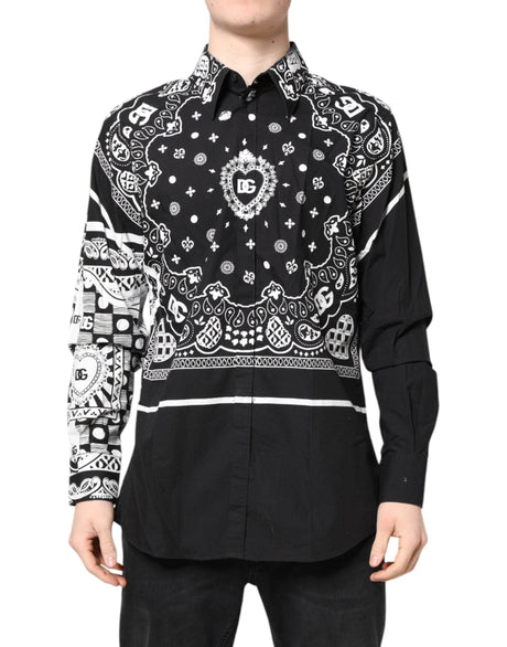 Dolce & Gabbana Black White Bandana MARTINI Men Dress Shirt - Hilstor