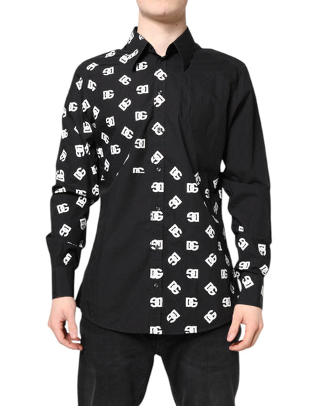 Dolce & Gabbana Black DG Logo Cotton MARTINI Dress Shirt - Hilstor