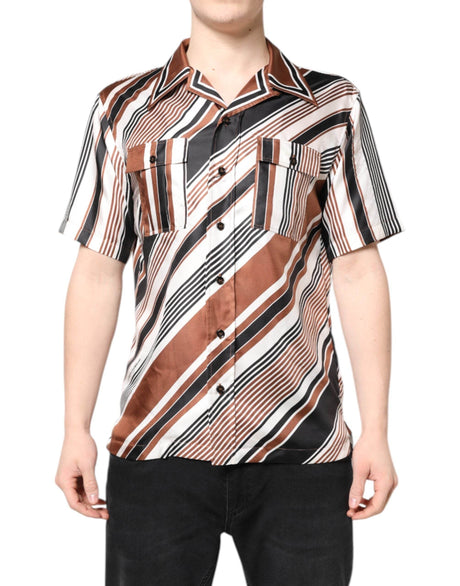 Dolce & Gabbana Multicolor Striped Silk Short Sleeves Shirt - Hilstor