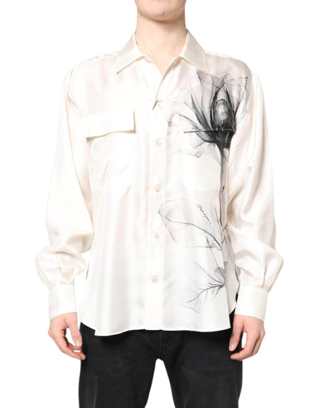 Dolce & Gabbana Ivory Silk Long Sleeves Men Casual Shirt - Hilstor