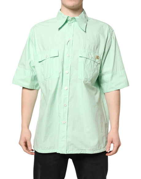 Dolce & Gabbana Green Cotton Short Sleeves Men Casual Shirt - Hilstor