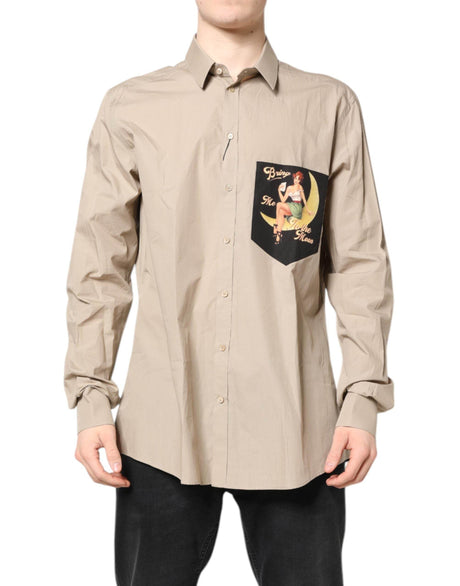 Dolce & Gabbana Beige Pin Up Print MARTINI Men Casual Shirt - Hilstor