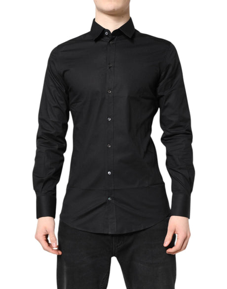 Dolce & Gabbana Black GOLD Cotton Long Sleeves Dress Shirt - Hilstor