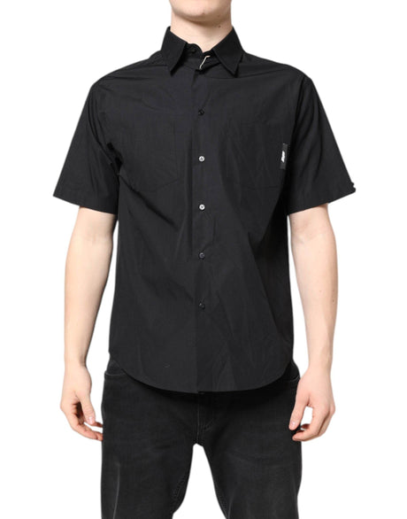 MSGM Black Printed Short Sleeves Collared Men Casual Shirt - Hilstor