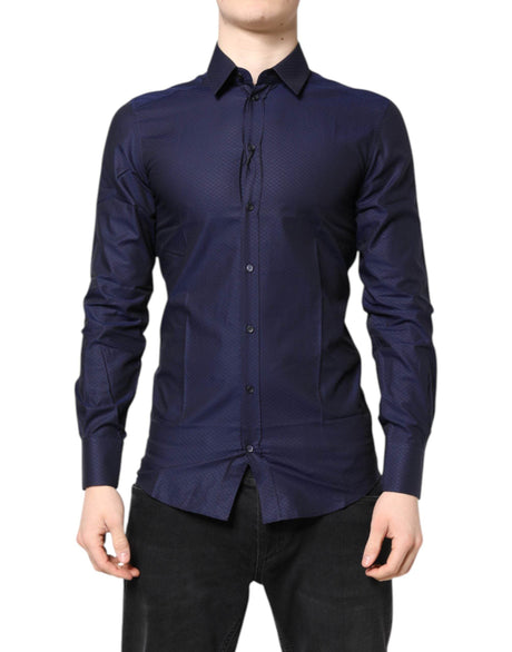Dolce & Gabbana Blue GOLD Cotton Long Sleeves Men Dress Shirt - Hilstor