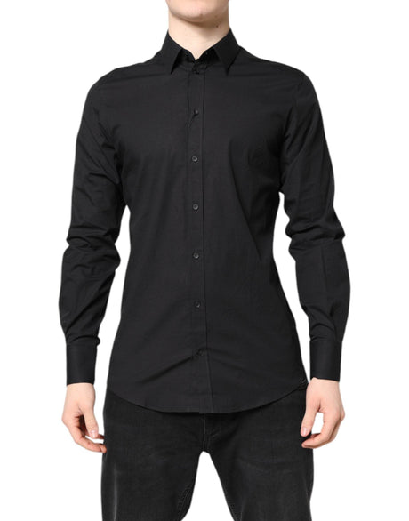 Dolce & Gabbana Black GOLD Cotton Dress Formal Shirt - Hilstor