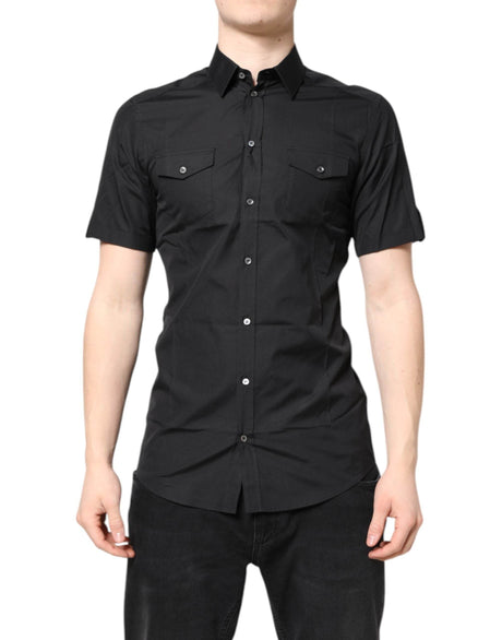 Dolce & Gabbana Black Short Sleeves Cotton GOLD Casual Shirt - Hilstor