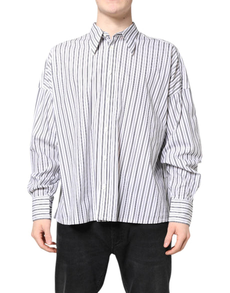 Dolce & Gabbana White Black Stripe Button Down Casual Shirt - Hilstor