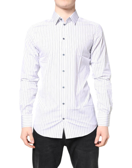 Dolce & Gabbana White Stripes GOLD Cotton Formal Shirt - Hilstor