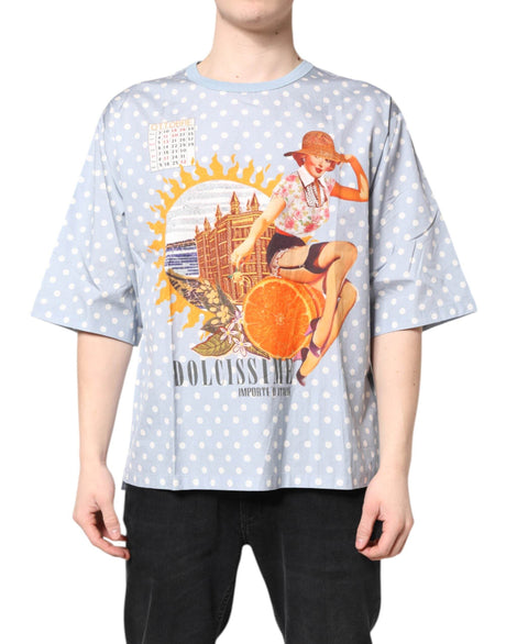 Dolce & Gabbana Light Blue Graphic Print Short Sleeve T-shirt - Hilstor