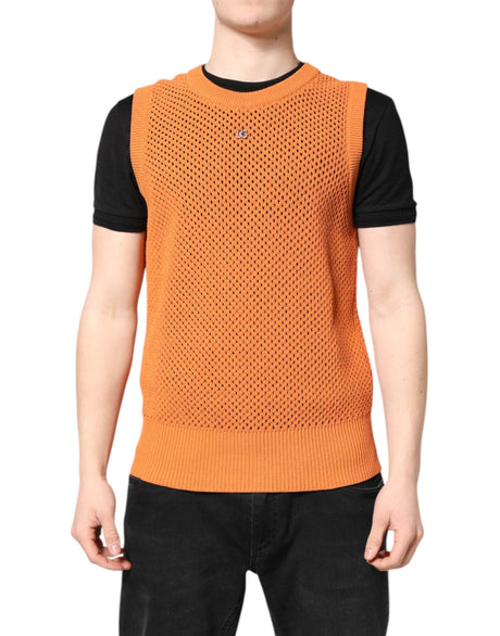 Dolce & Gabbana Orange Cashmere Round Neck Sleeveless T-shirt - Hilstor