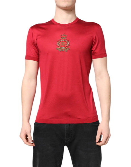Dolce & Gabbana Red Silk DG Crown Logo Short Sleeve T-shirt - Hilstor