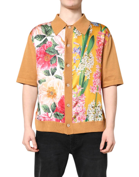 Dolce & Gabbana Brown Floral Collared Short Sleeve T-shirt - Hilstor