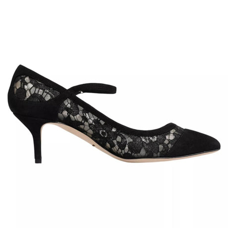 Dolce & Gabbana Black Mary Jane Taormina Lace Pumps Shoes - Hilstor