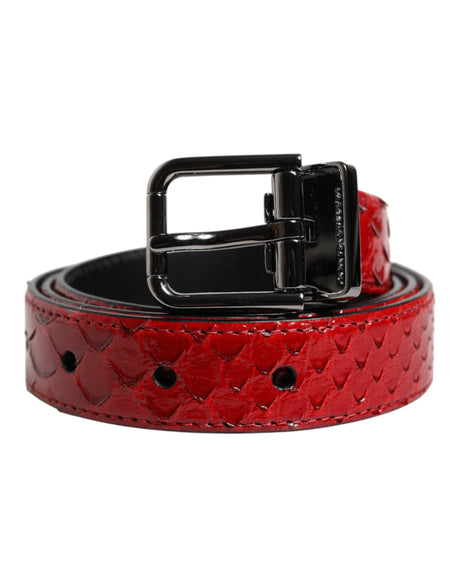 Dolce & Gabbana Red Exotic Leather Brass Metal Buckle Belt - Hilstor