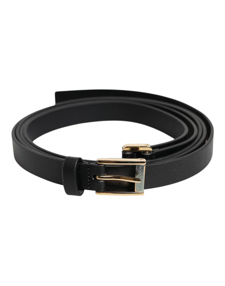 Dolce & Gabbana Black Classic Gold Metal Logo Buckle Belt - Hilstor