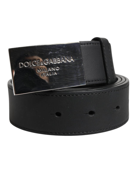 Dolce & Gabbana Black Classic Silver Metal Logo Buckle Belt - Hilstor