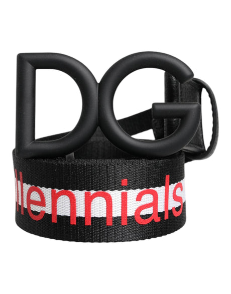 Dolce & Gabbana Black Polyester Logo Print DG Buckle Belt - Hilstor
