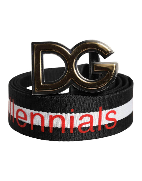 Dolce & Gabbana Black Cotton Logo Print DG Buckle Belt - Hilstor