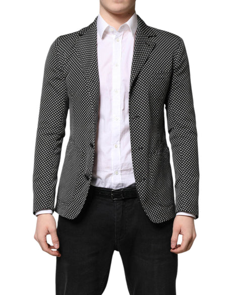 Dolce & Gabbana Black White Patterned Men Suit Coat Blazer - Hilstor