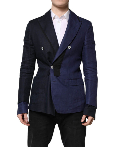 Dolce & Gabbana Navy Blue Double Breasted Suit Coat Blazer - Hilstor