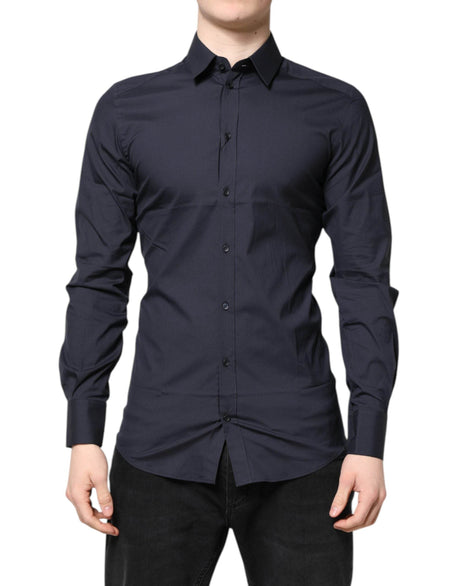 Dolce & Gabbana Dark Blue GOLD Cotton Dress Formal Shirt - Hilstor