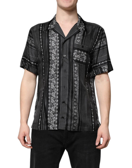 Dolce & Gabbana Black Silk Floral Print Short Sleeves Shirt - Hilstor